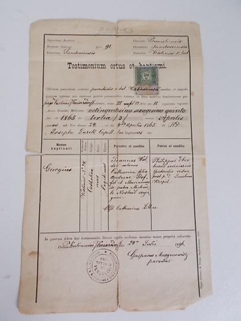 TESTIMONIUM ORTUS ET BAPTISMI (1865)