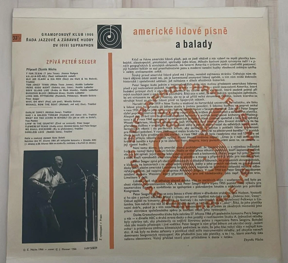 LP PETER SEEGER ( ZPÍVÁ AMERICKÉ LIDOVÉ PÍSNĚ & BALADY)