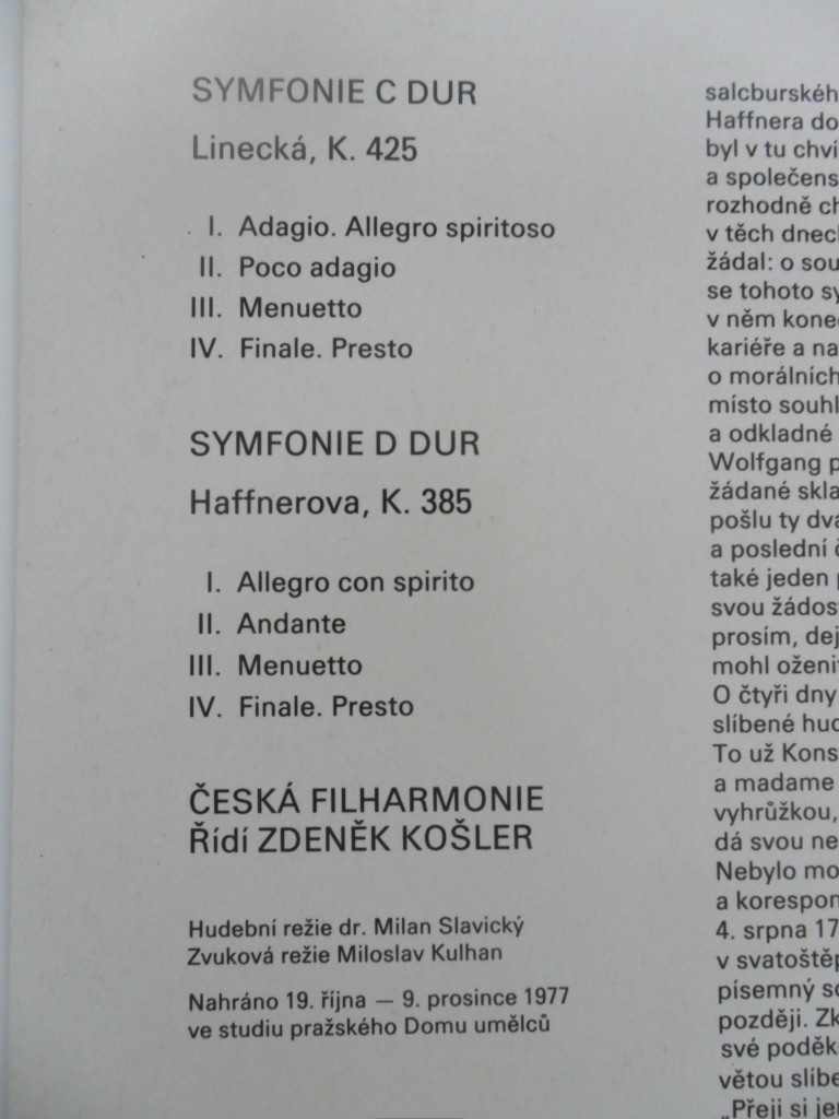 LP MOZART ( SYMPFONIE,,LINECKÁ a ,,HAFFNEROVÁ)