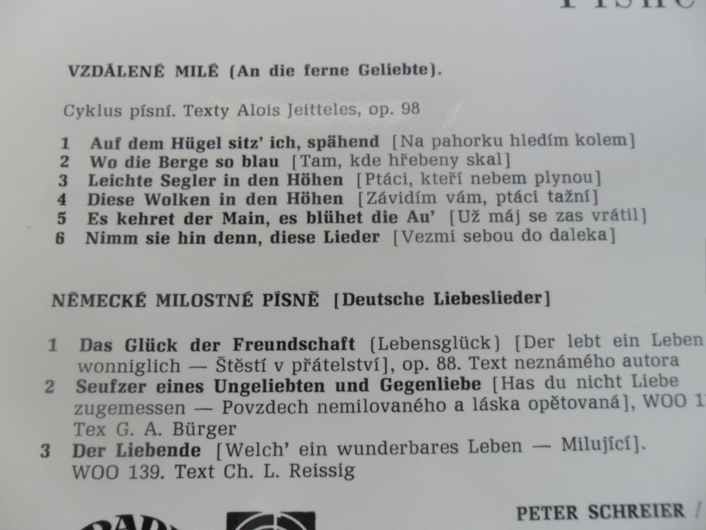 LP DESKA - PETER SCHREIER zpívá Beethovenovy milostné písně (Písně o lásce)