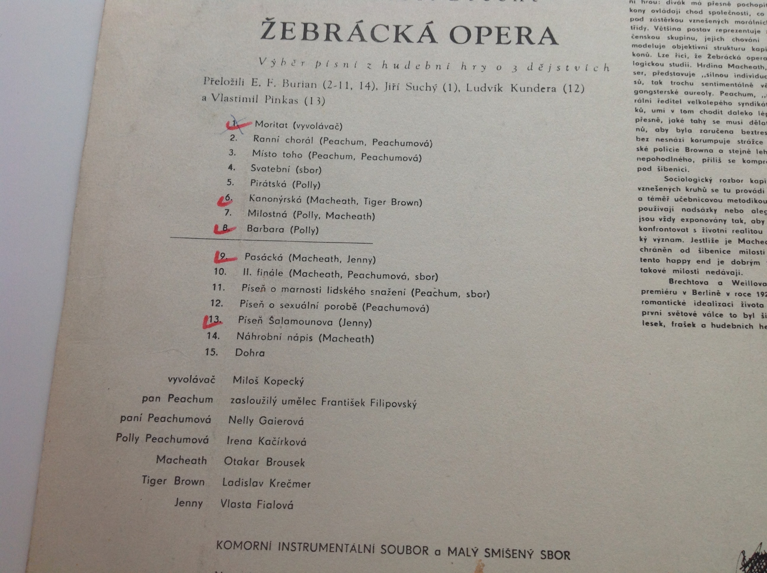 LP DESKA - KURT WEILL, B. BRECHT - ŽEBRÁCKÁ OPERA