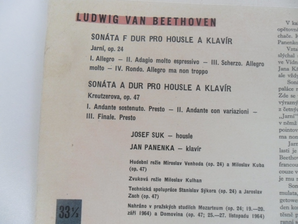 LP DESKA - LUDWIG VAN BEETHOVEN (SONÁTA PRO KLAVÍR A HOUSLE F DUR )