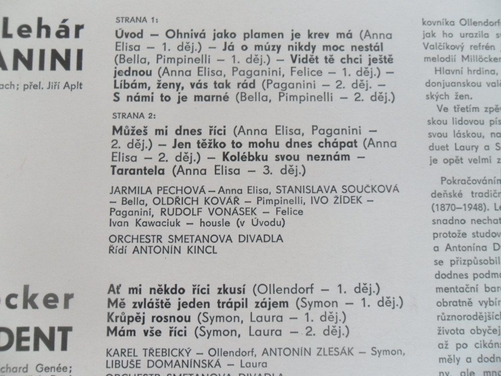 LP DESKA - FRANZ LEHÁR - PAGANINI, KARL MILLÖCKER - ŽEBRÁVÝ STUDENT