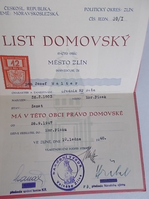 DOMOVSKÝ LIST ( MĚSTO ZLÍN )