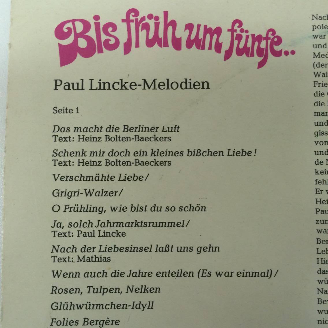 LP PAUL LINCKE MELODIEN - BIS FRÜHUM FÜNFE...