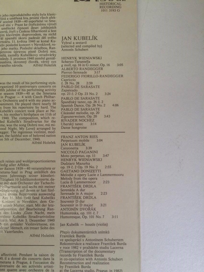 LP The Immortal Art of Jan Kubelík