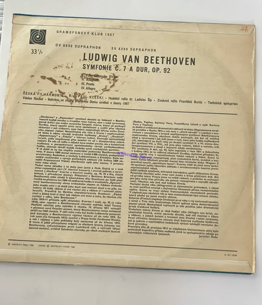 LP L. V. BEETHOVEN : SYMFONIE Č. 7 A DUR, OP 92