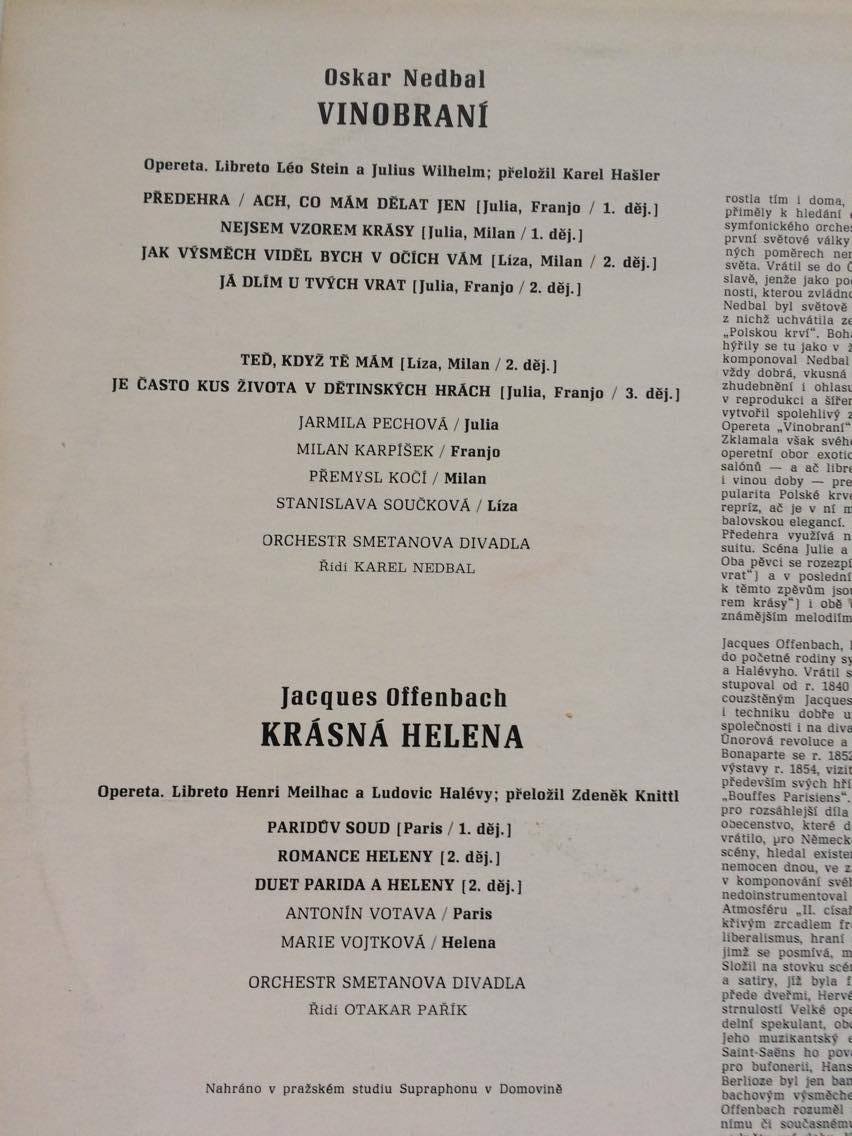 LP OSKAR NEDBAL : VINOBRANÍ, KRÁSNÁ HELENA