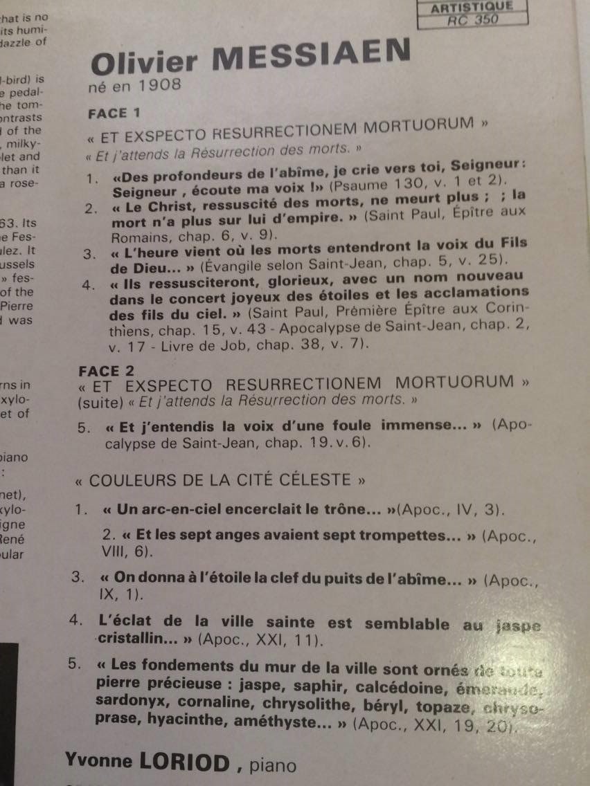 LP OLIVIER MESSIAEN :  ET EXSPECTO RESURRECTIONEM MORTUORUM
