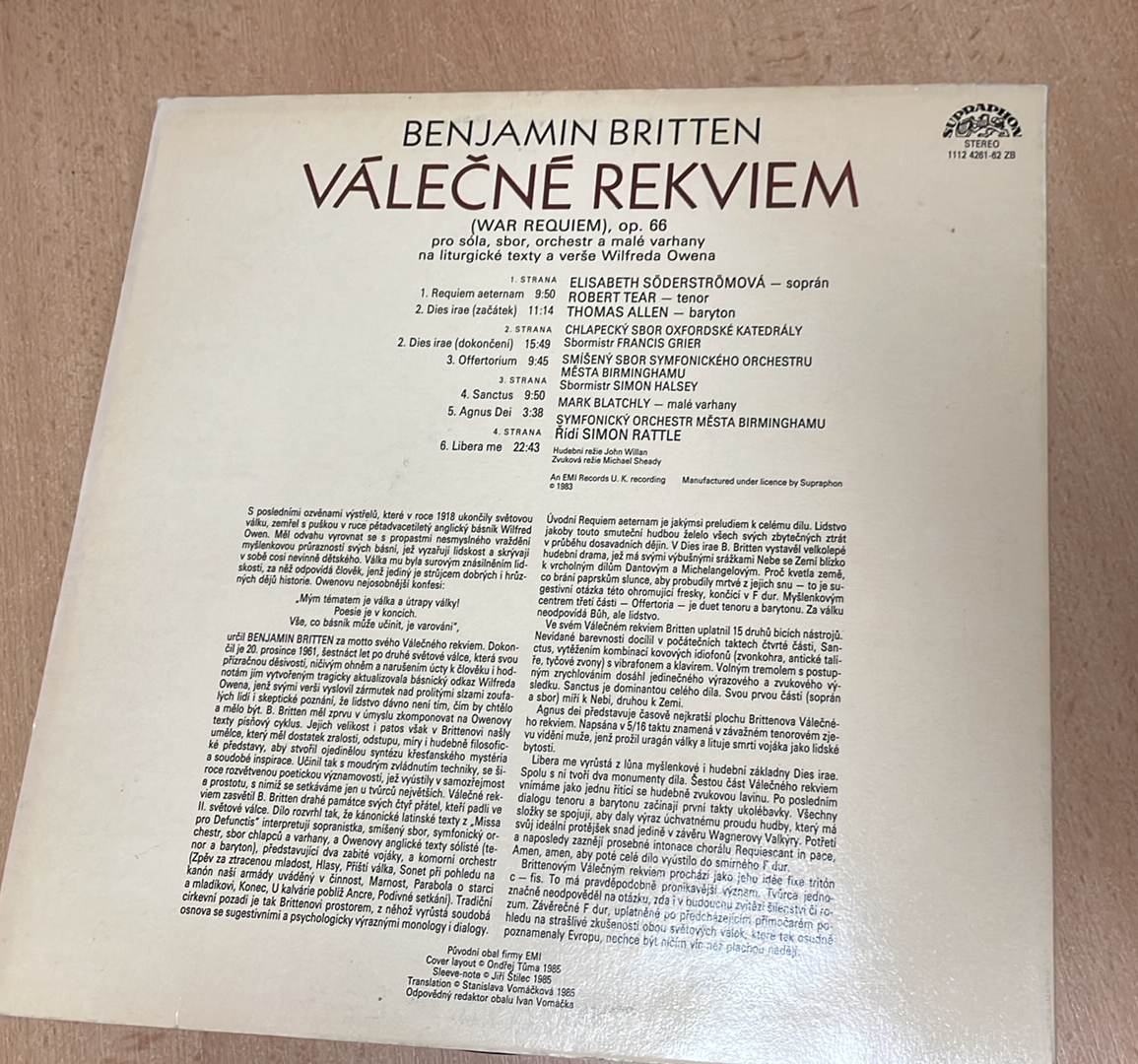2 LP BENJAMIN BRITTEN - VÁLEČNÉ REKVIEM