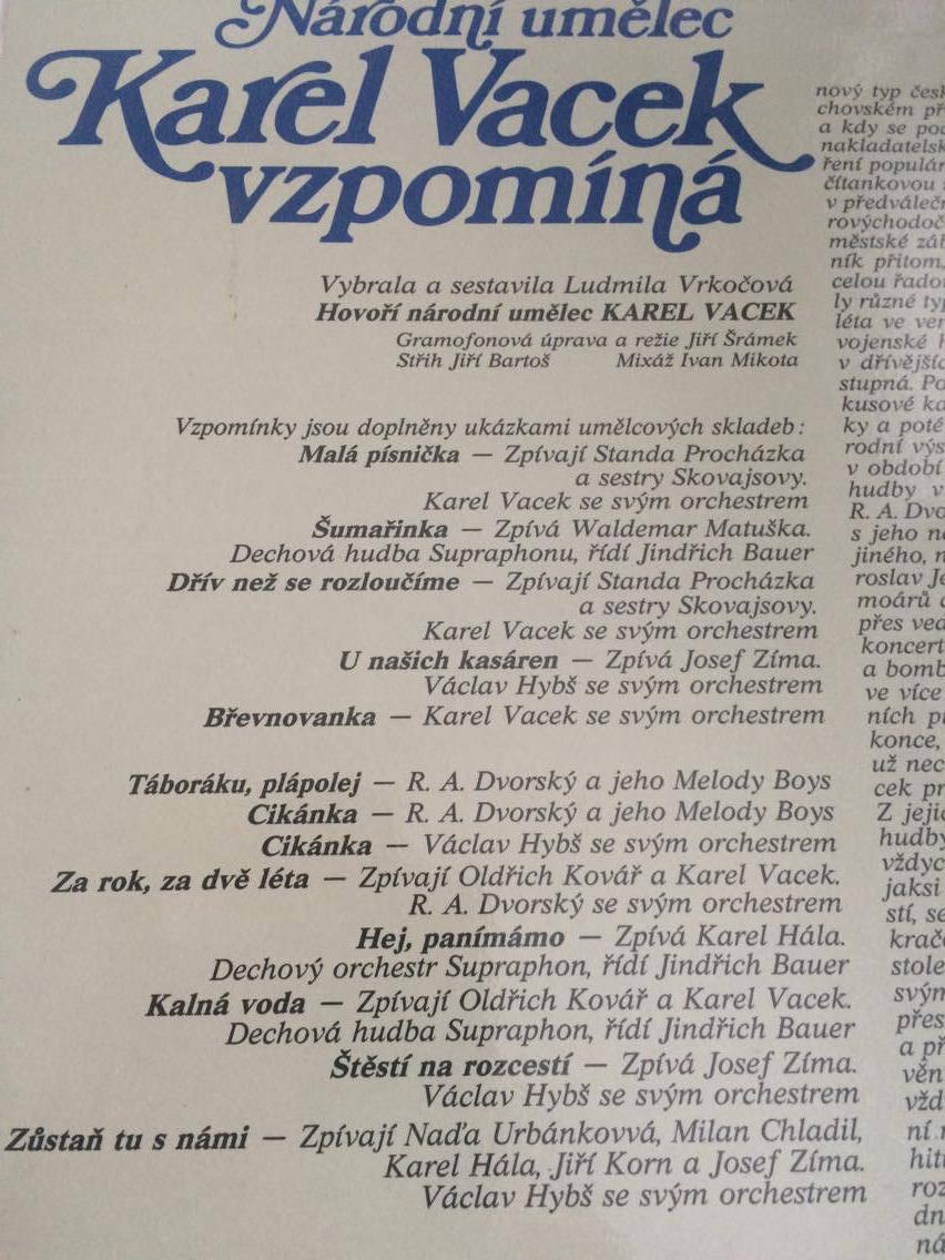 LP NÁRODNÍ UMĚLEC KAREL VACEK VZPOMÍNÁ