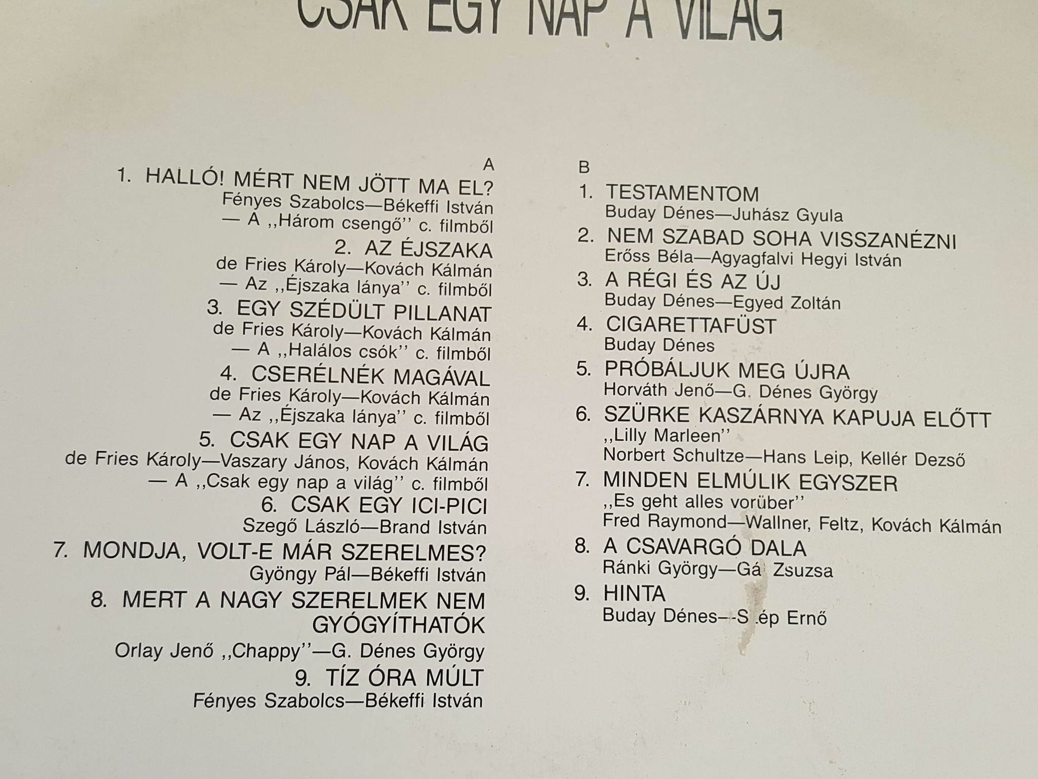 LP CSAK EGY NAP A VILÁG RANDEVÚ RÁCZ VALIVAL