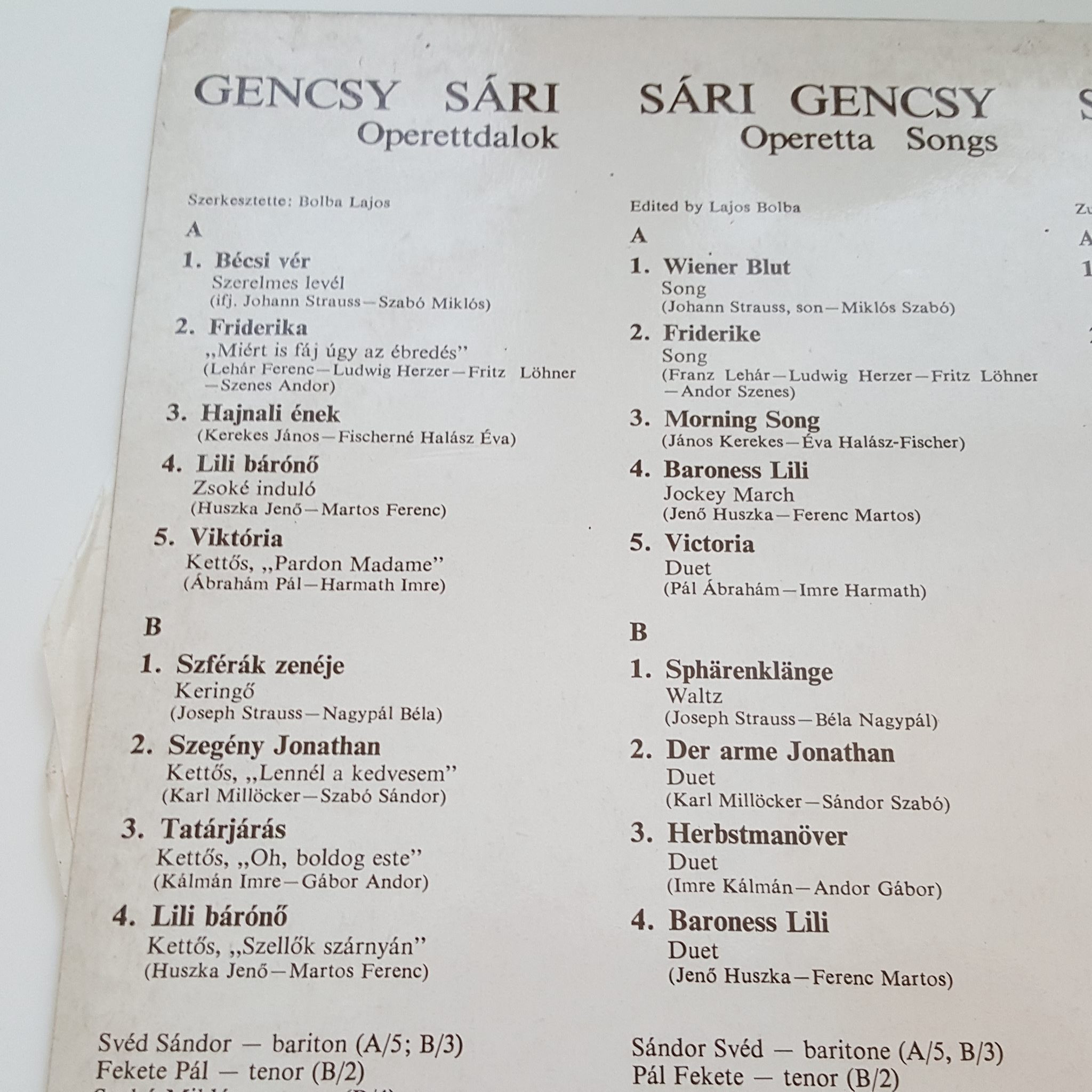 LP GENCSY SÁRI - Szellők Szárnyán