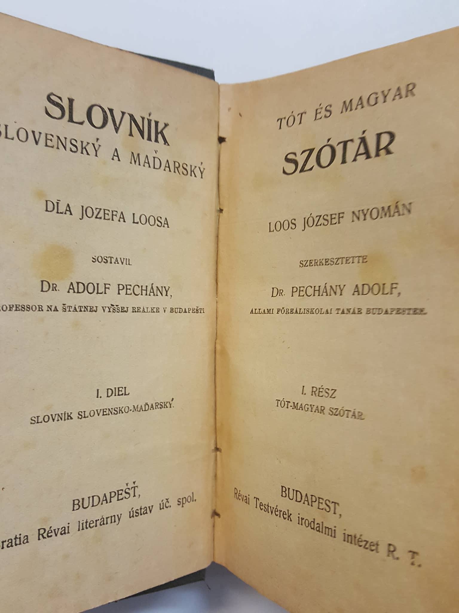 ADOLF PECHANY - SLOVNÍK SLOVENSKÝ A MAĎARSKÝ