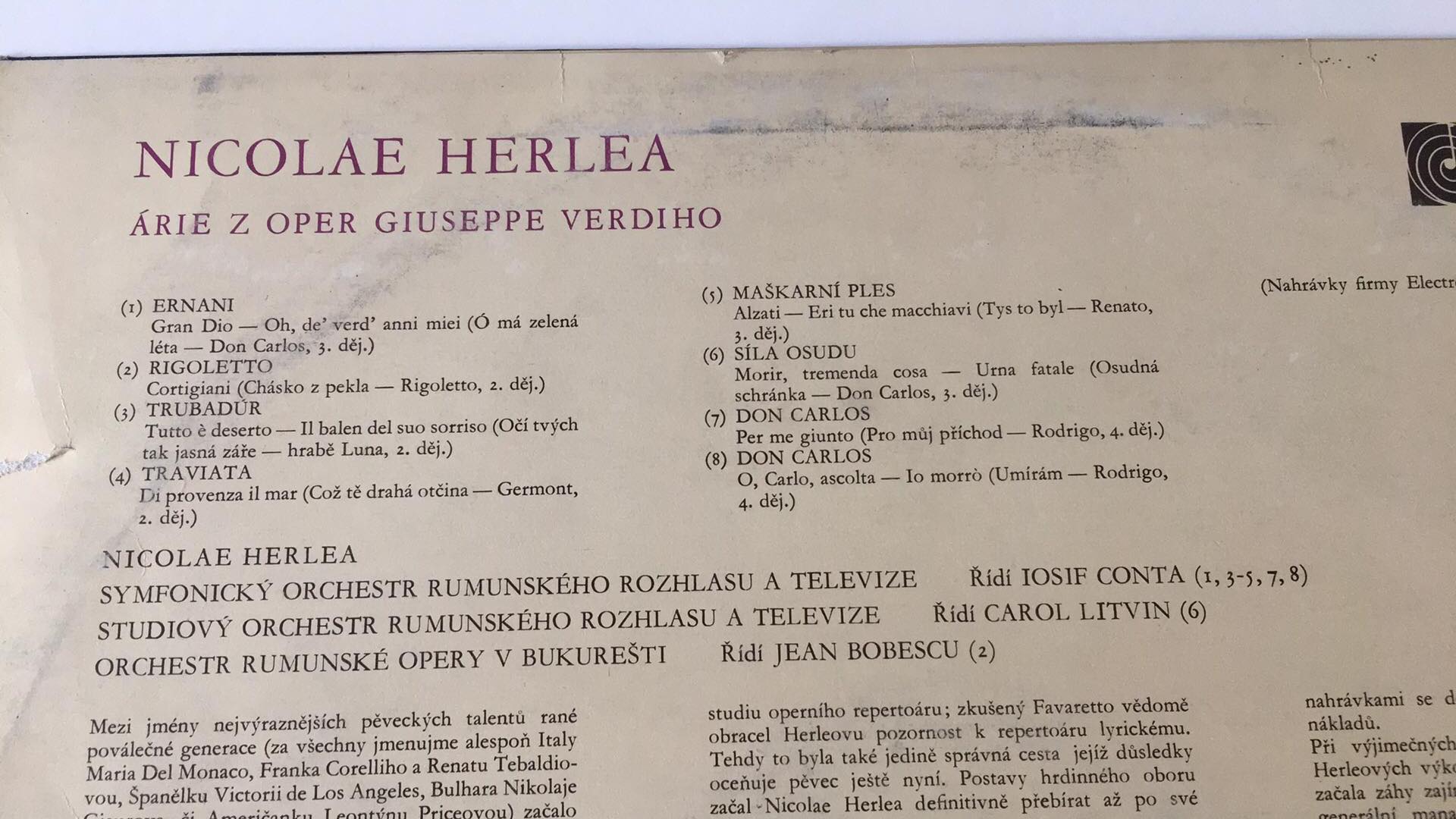 LP Nicolae Herlea  - Árie z oper G. VERDIHO