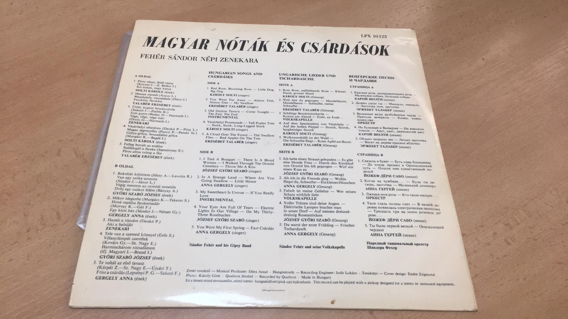 LP HUNGARIAN SONGS & CZARDAS - SÁNDOR FEHÉR and his Gipsy Band
