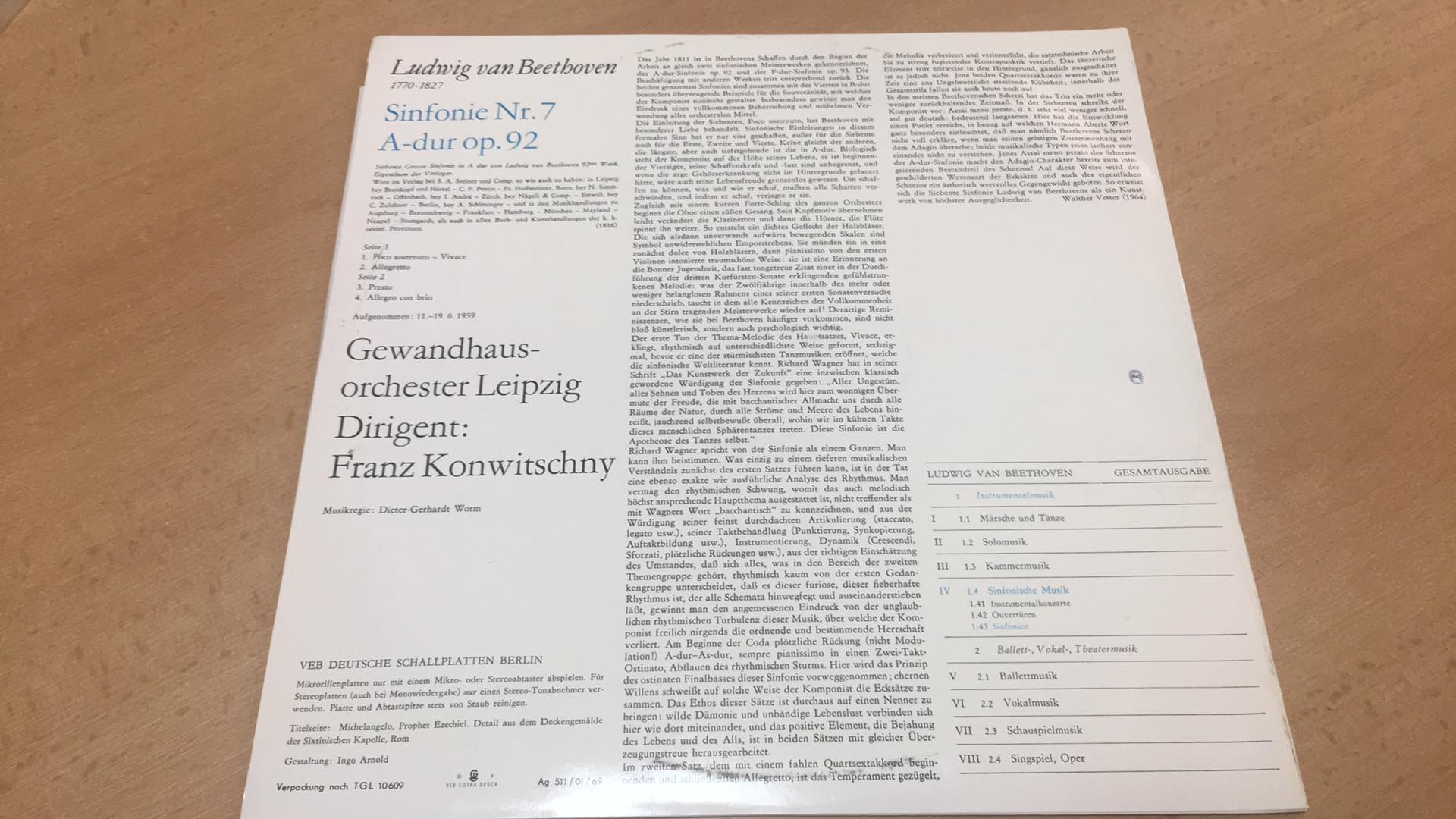 LP LUDWIG VAN BEETHOVEN - A - DUR OP.92