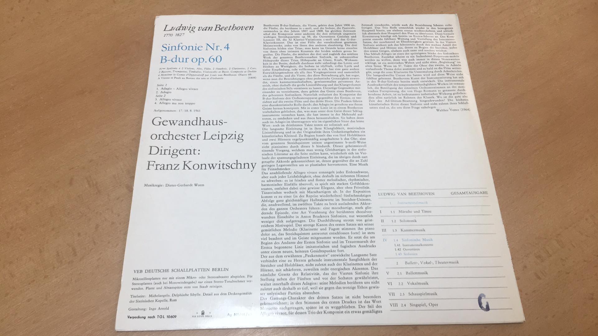 LP LUDWIG VAN BEETHOVEN -B - DUR OP.60