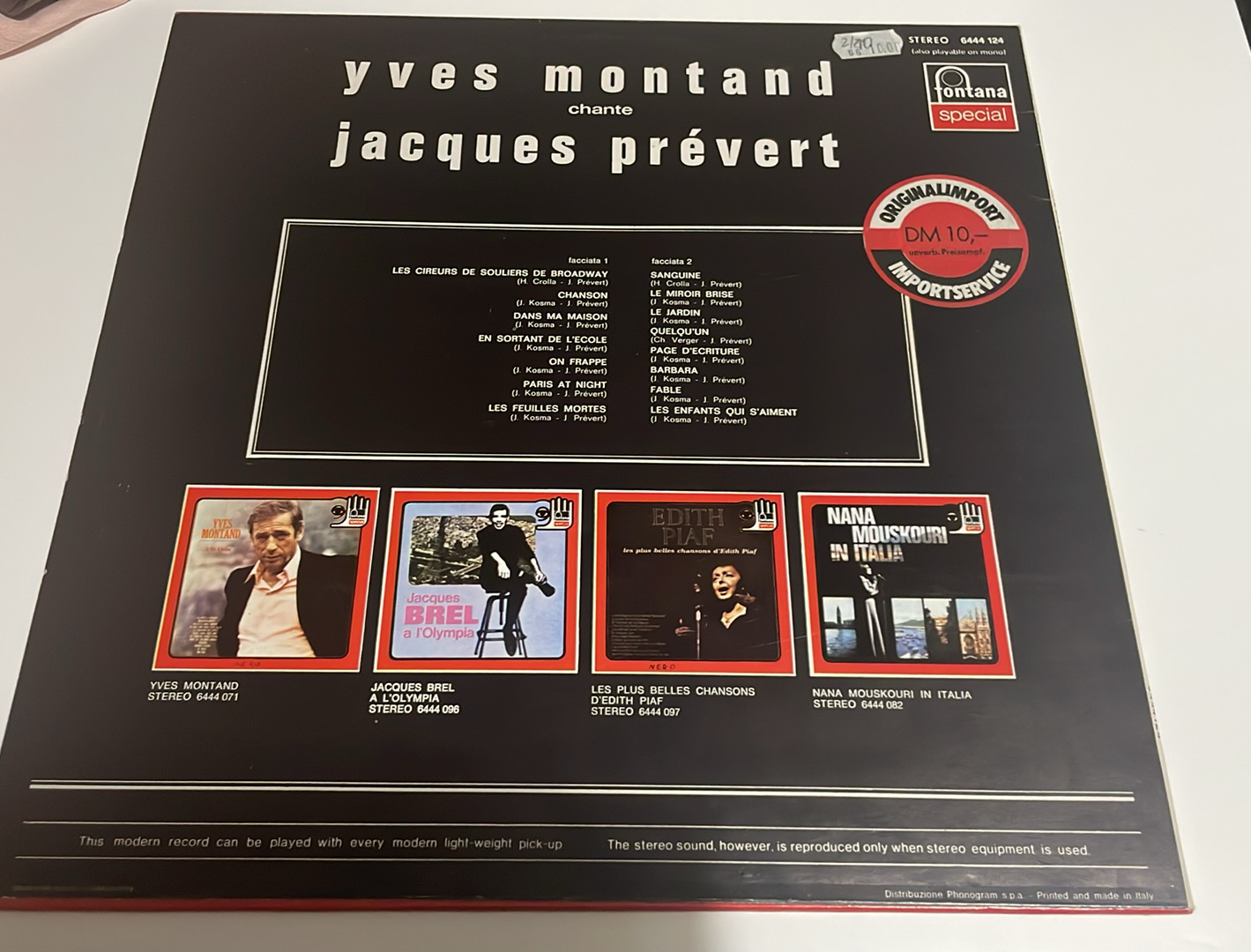LP YVES MONTAND : CHANTE