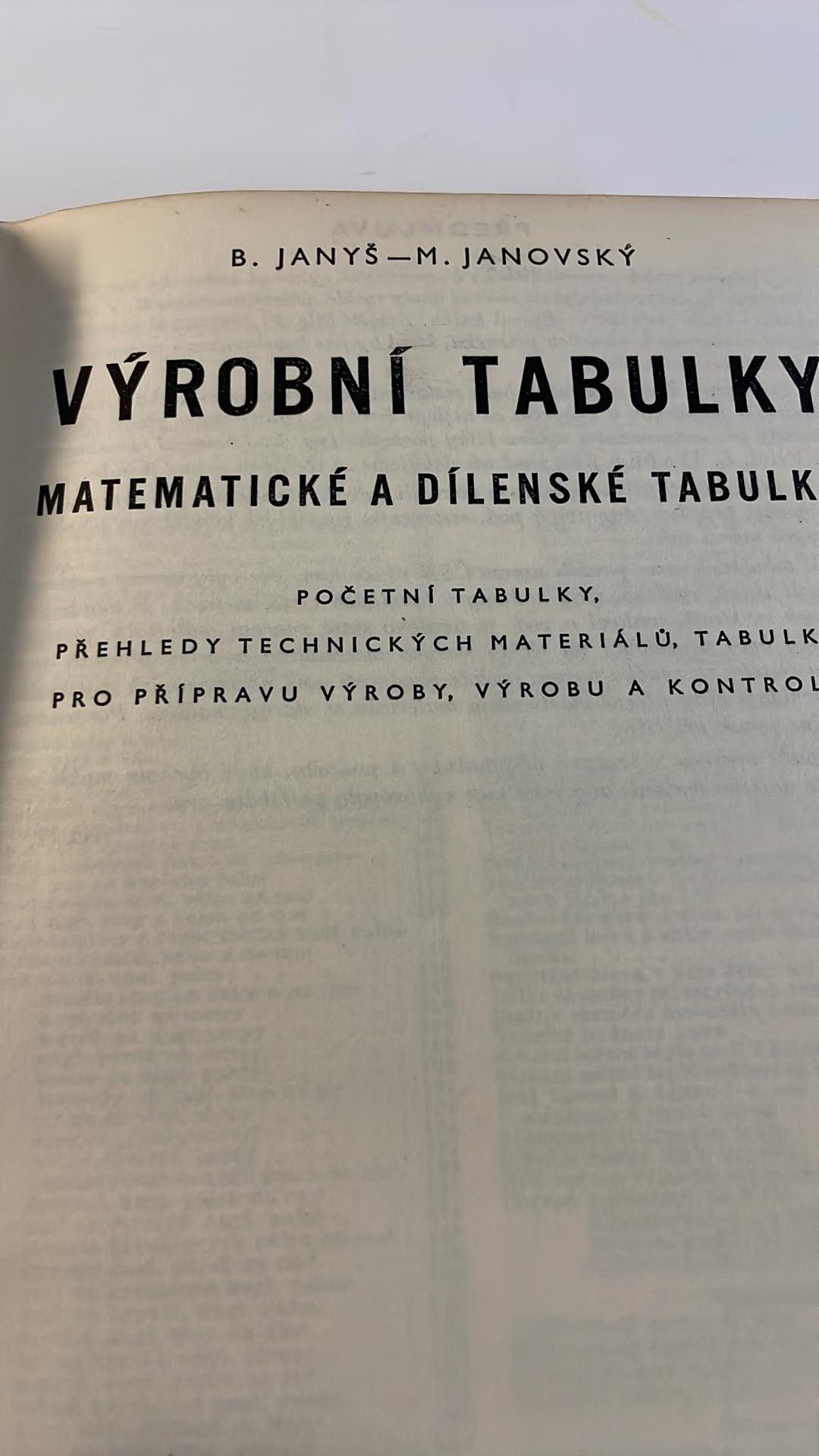 B. JANYŠ : VÝROBNÍ TABULKY 