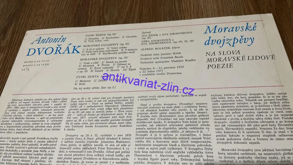 LP Antonín Dvořák : Moravské dvojzpěvy