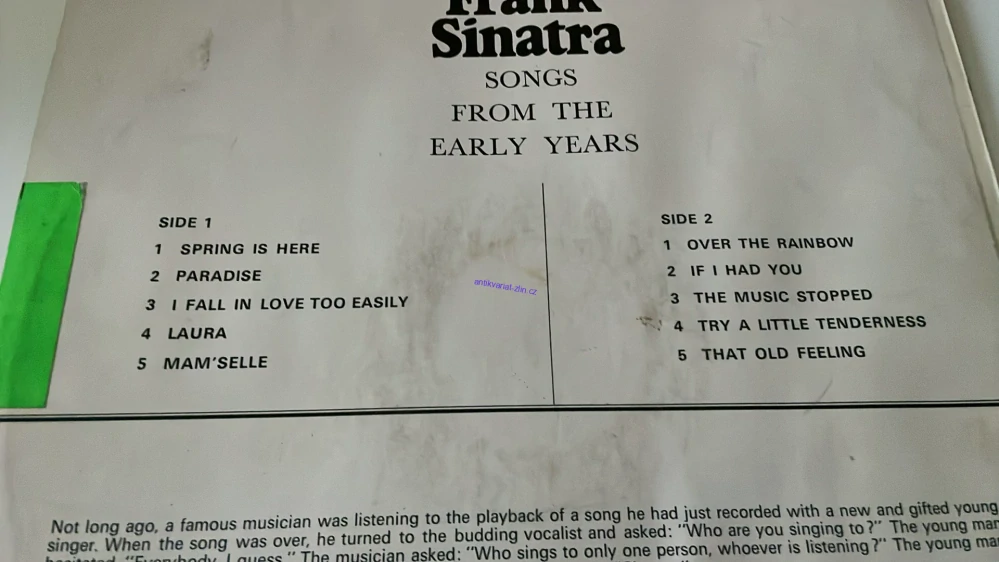 Frank Sinatra Vinyl Romantic Songs From The Early Years