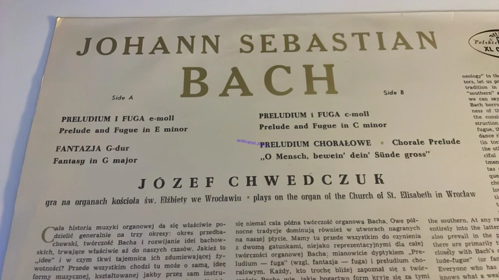 LP J. S. BACH : JOZEF CHWEDCZUK
