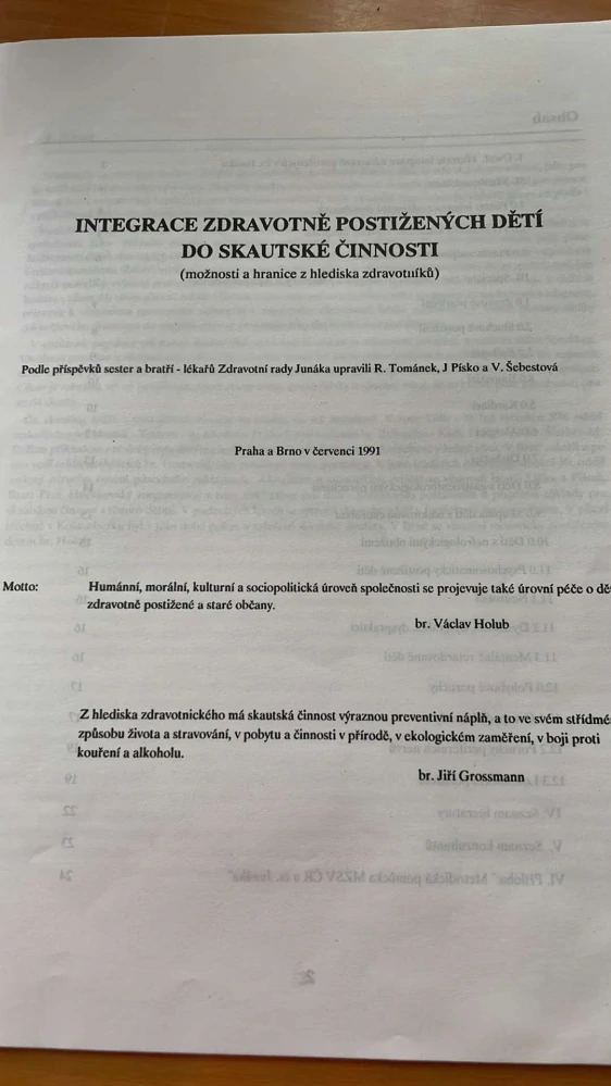 INTEGRACE ZDRAVOTNĚ POSTIŽENÝCH DĚTÍ DO SKAUTSKÉ ČINNOSTI