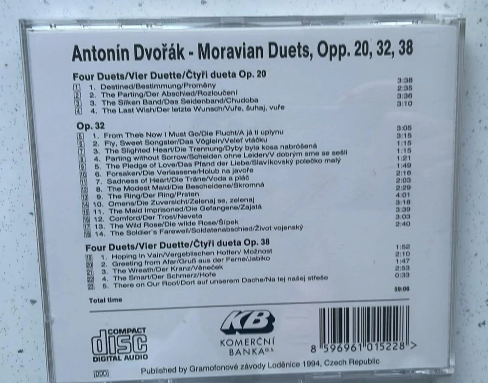 CD ANTONÍN DVOŘÁK : MORAVIAN DUETS