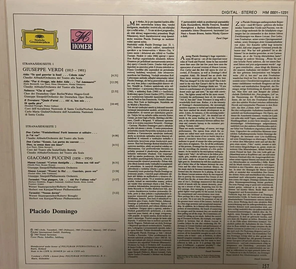 VINYL PLACIDO DOMINGO : VERDI & PUCCINI