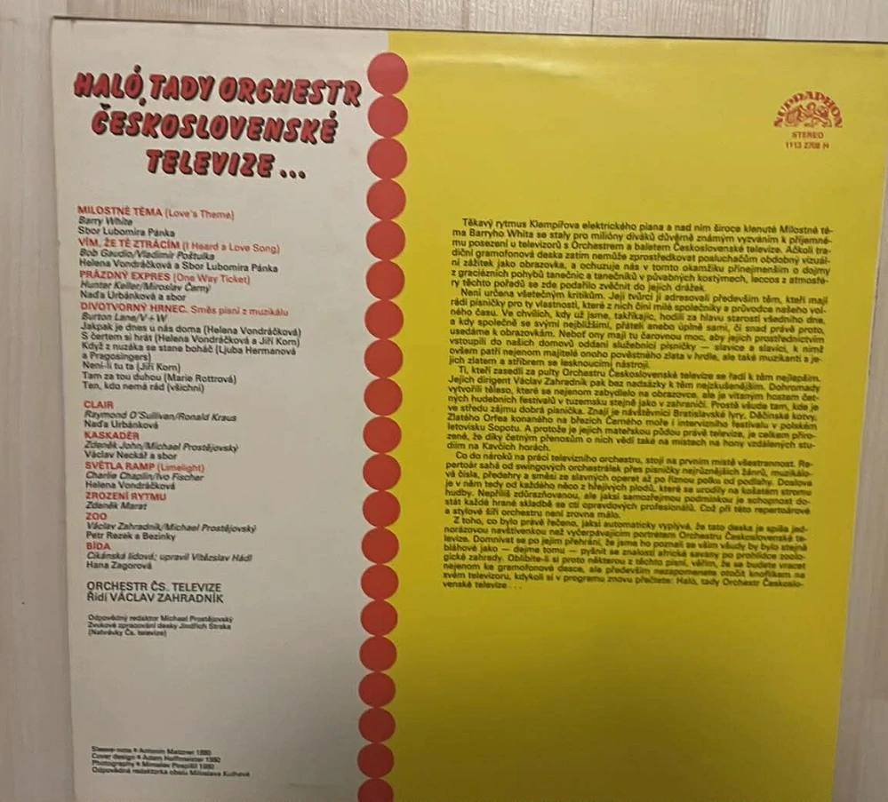 VINYL HALÓ, TADY ORCHESTR ČESKOSLOVENSKÉ TELEVIZE