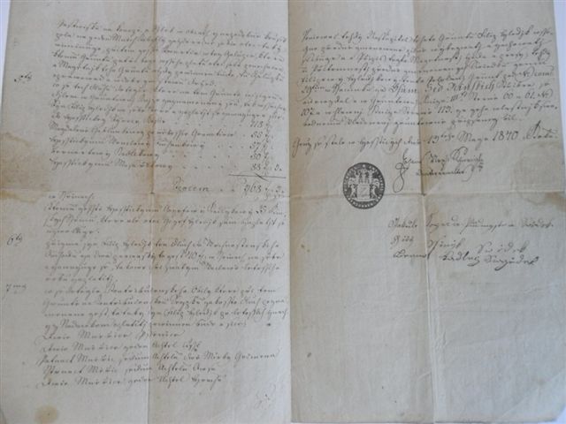 ORIGINÁLNÍ DOKUMENT O PŘEDÁNÍ GRUNTU Z ROKU 1840 