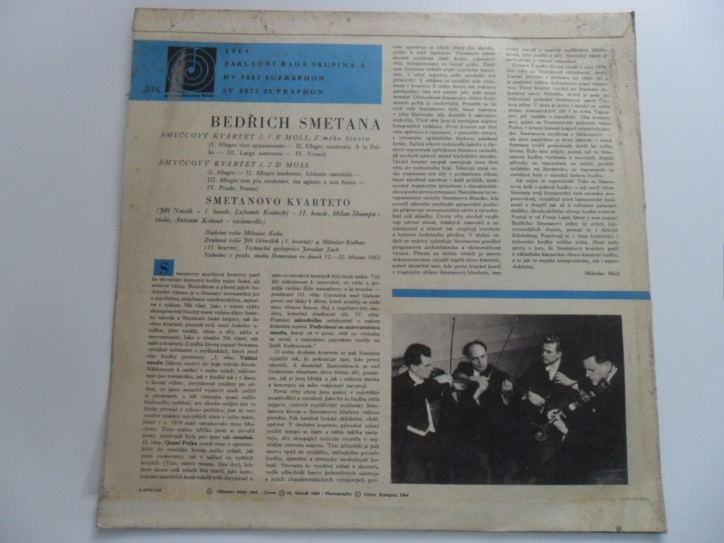 LP BEDŘICH SMETANA / SMYČCOVÉ KVARTETY č.1 e moll, č.2 d moll 