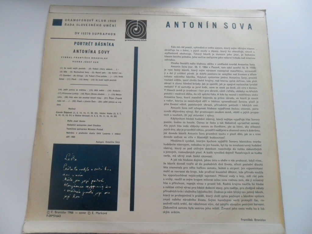 LP DESKA - PORTRÉT BÁSNÍKA ANTONÍNA SOVY