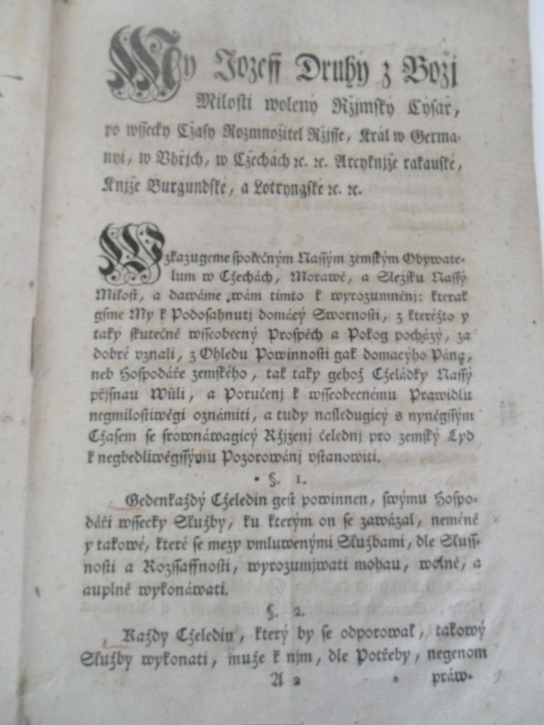 ZŘÍZENÍ PRO ZEMSKOU ČELÁTKU  ( V ČECHÁCH, MORAVĚ A SLEZKU  / JOSEF II.) 1782