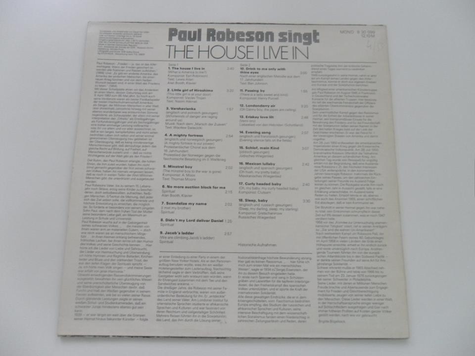 LP DESKA - PAUL ROBESON SINGT (THE HOUSE I LIVE IN)