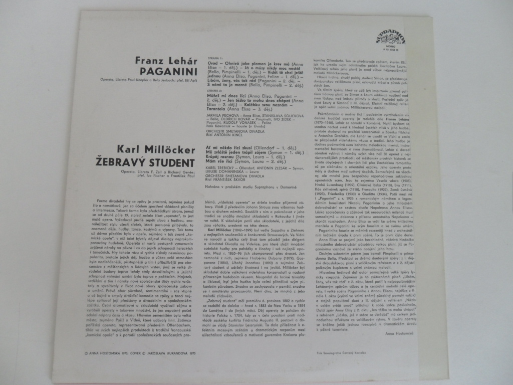 LP DESKA - FRANZ LEHÁR - PAGANINI, KARL MILLÖCKER - ŽEBRÁVÝ STUDENT