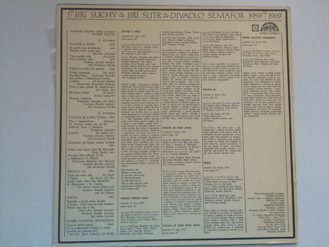 LP JIŘÍ SUCHÝ & JIŘÍ ŠLITR 2 : DIVADLO SEMAFOR 1959 - 1969