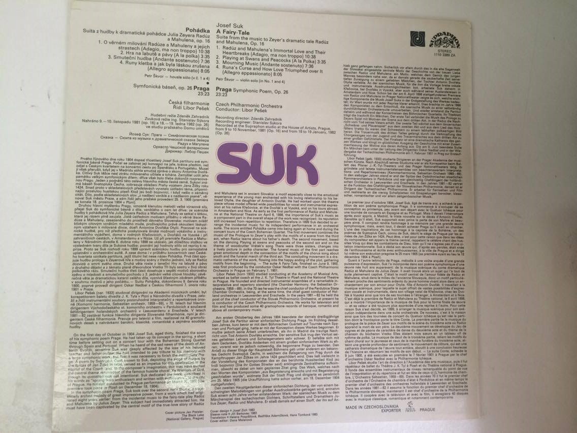 LP JOSEF SUK : POHÁDKA A Fairy Tale / Praga - Symphonic Poem, Op. 26