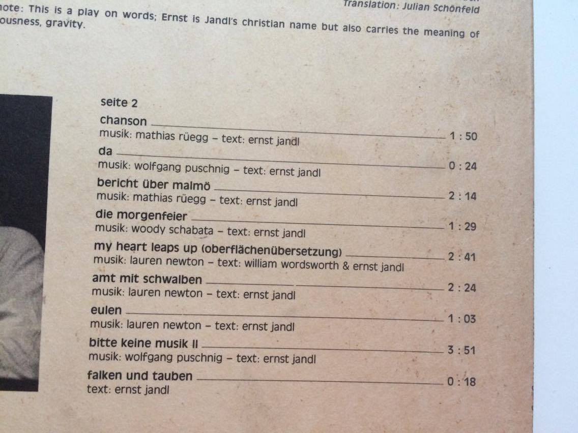 LP Wolfgang Puschnig / Woody Schabata  -  Ernst jandl / bist eulen?