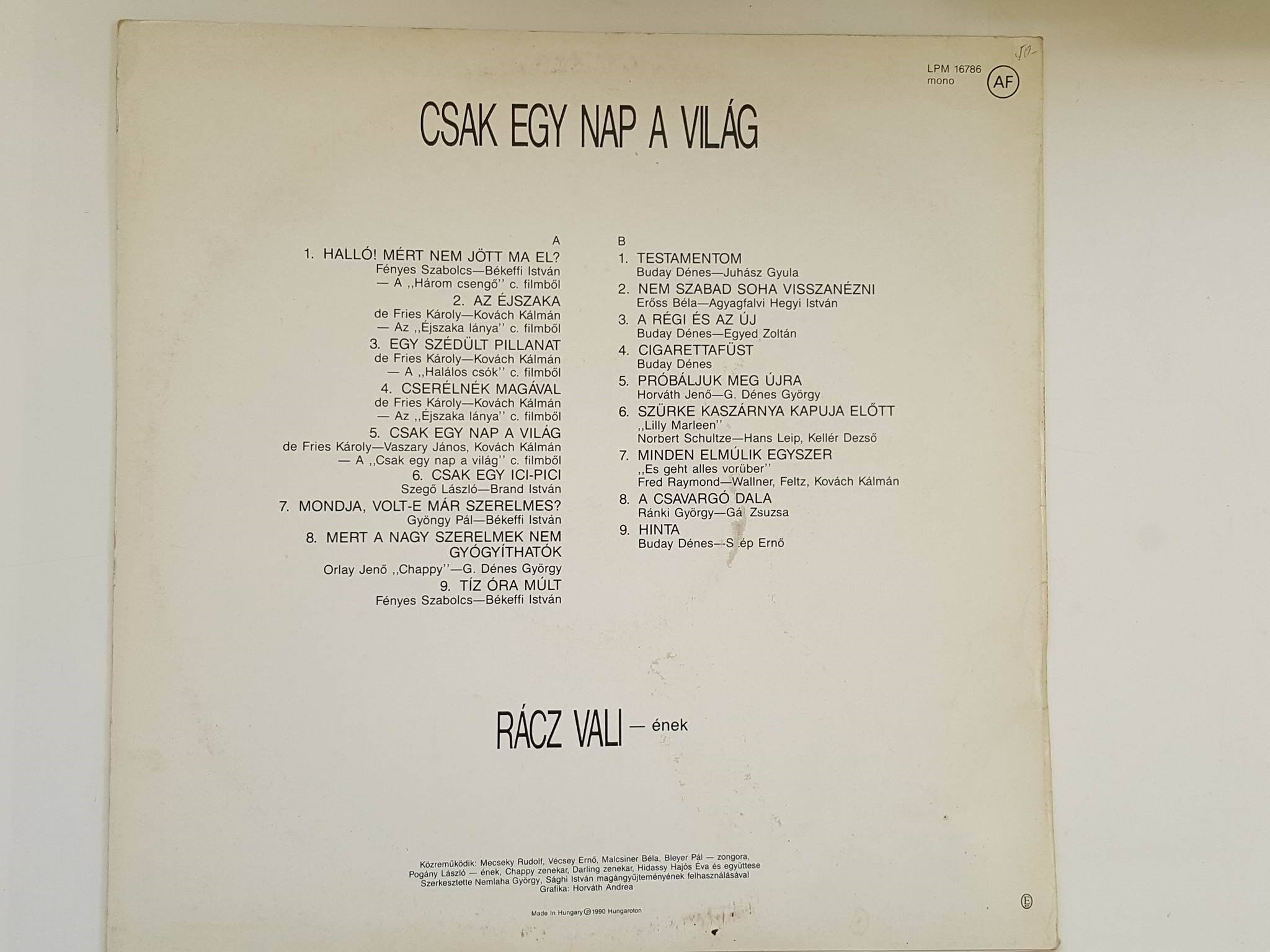 LP CSAK EGY NAP A VILÁG RANDEVÚ RÁCZ VALIVAL