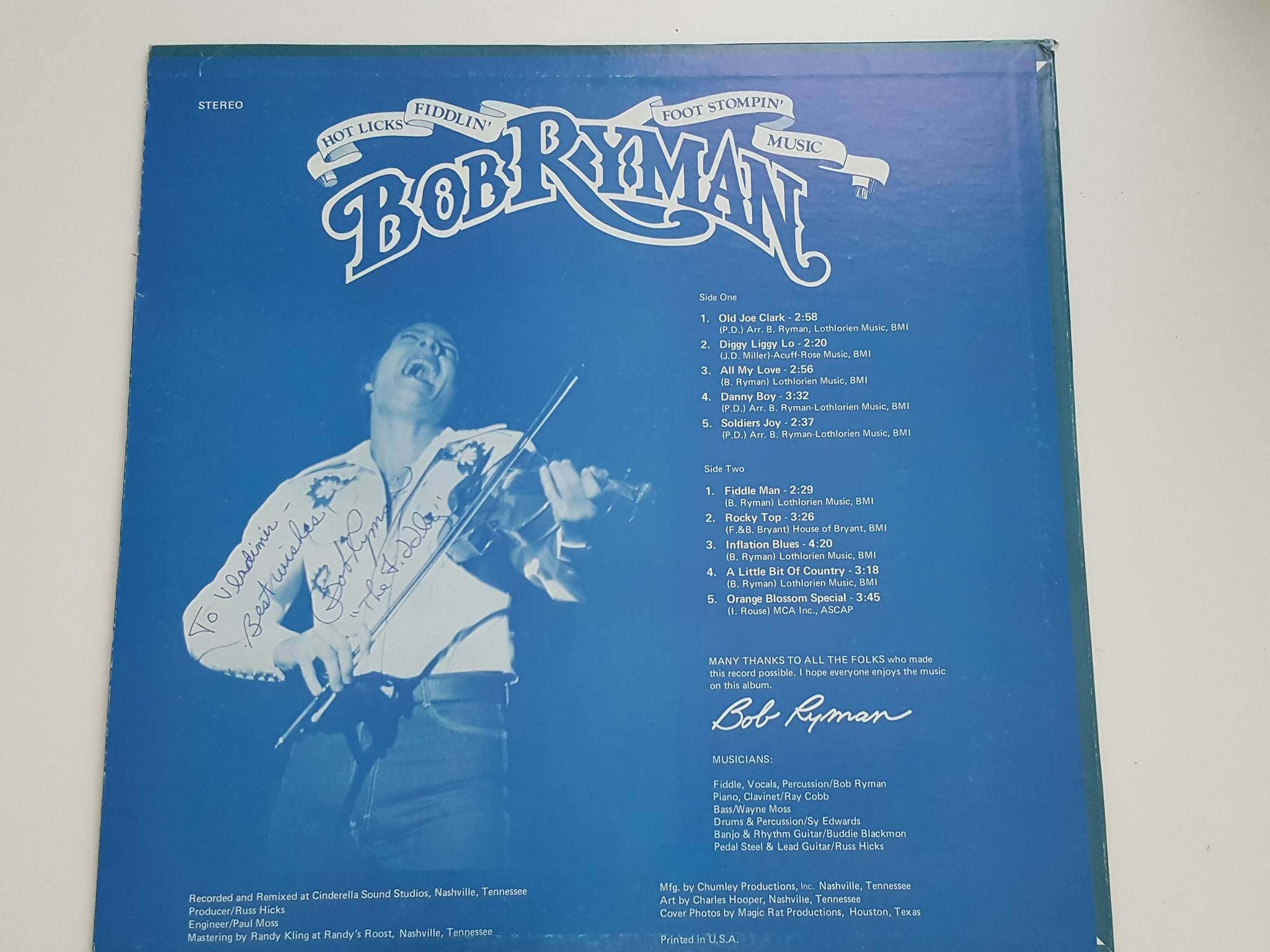 LP BOB RYMAN - Hot Licks Fiddlin' Foot Stompin' Music