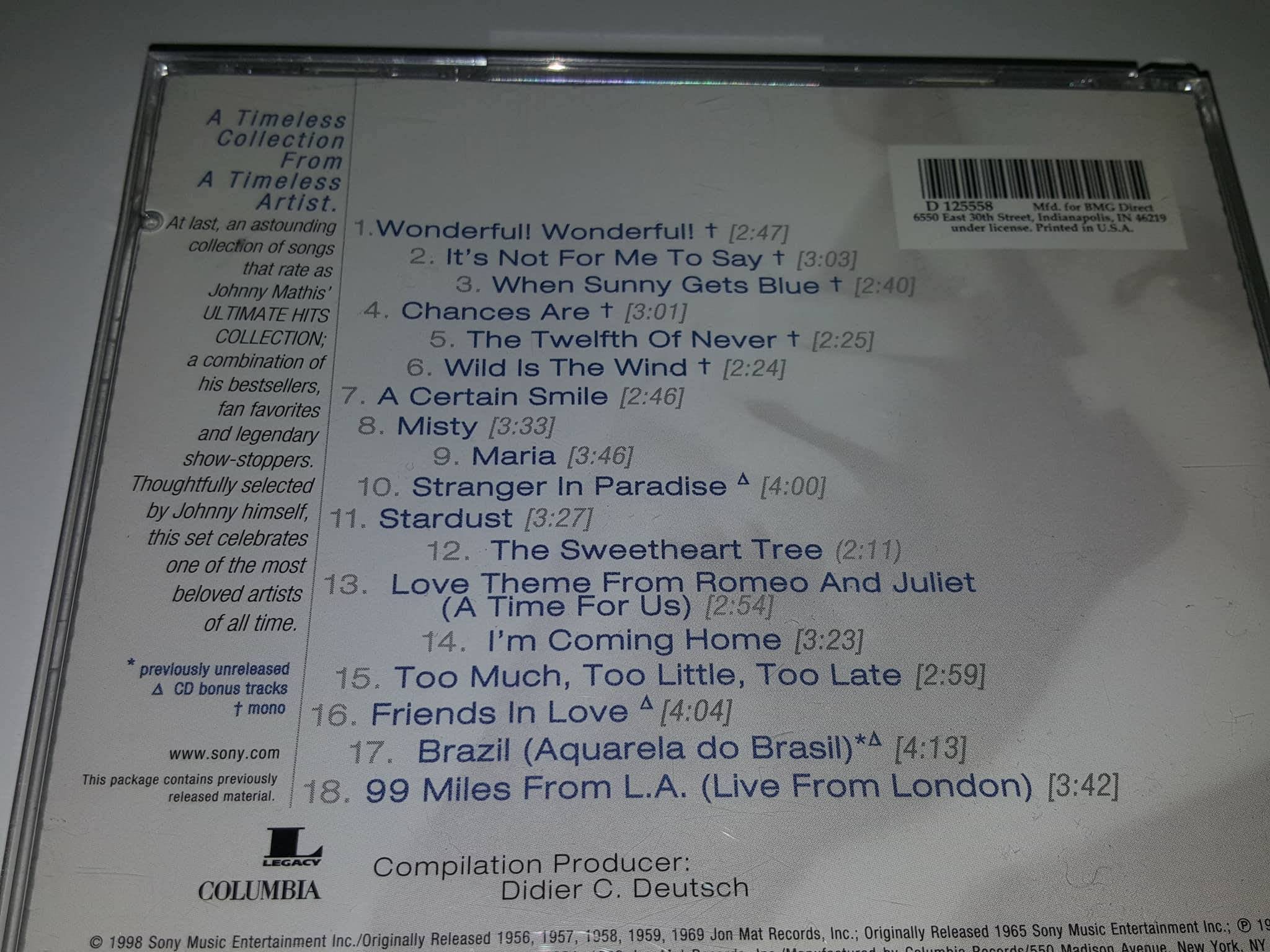 CD JOHNY MATHIS - THE ULTIMATE HITS COLLECTION