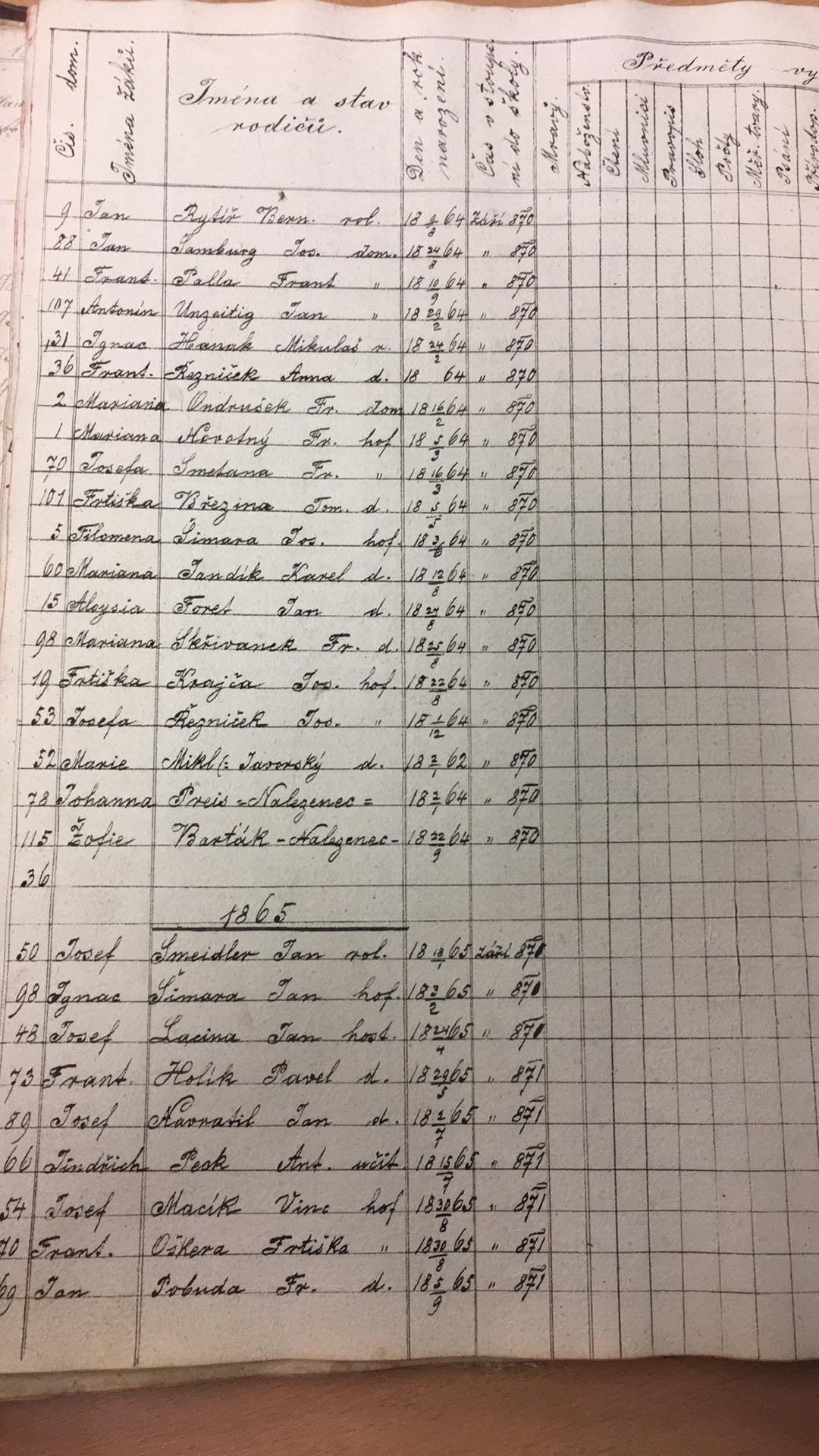 Školní matrika 1816 - 1867