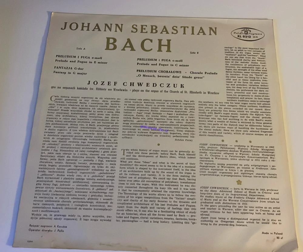 LP J. S. BACH : JOZEF CHWEDCZUK