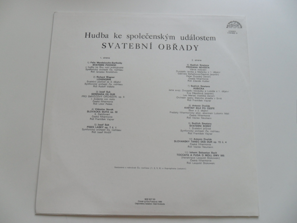 LP DESKA - HUDBA KE SPOLEČENSKÝM ÚDÁLOSTEM ( SVATEBNÍ OBŘADY)