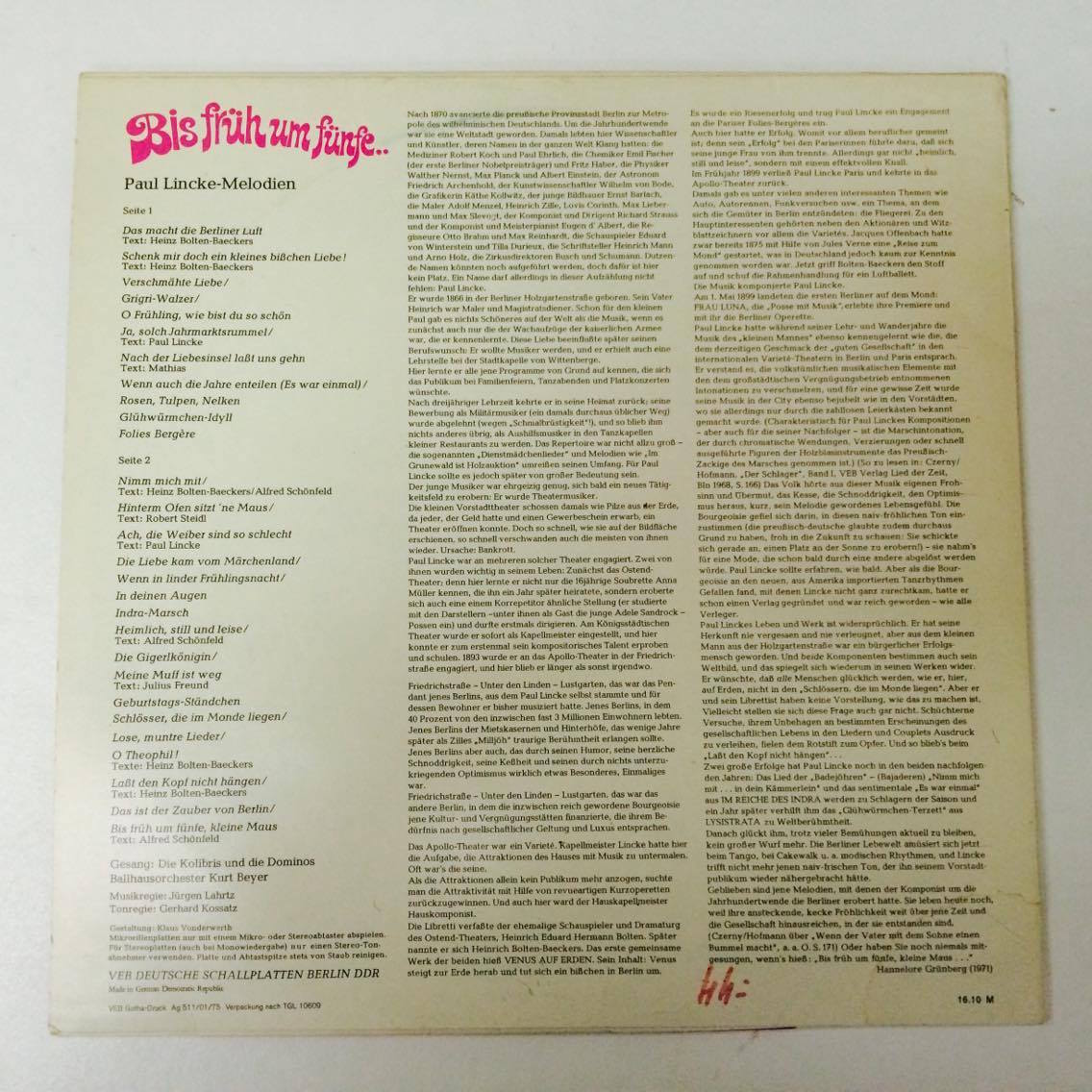 LP PAUL LINCKE MELODIEN - BIS FRÜHUM FÜNFE...