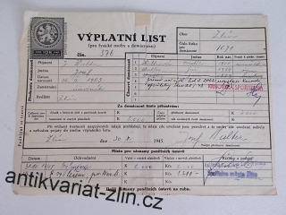 VÝPLATNÍ LIST - ZLÍN 1971