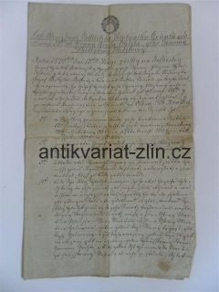 ORIGINÁLNÍ DOKUMENT O PŘEDÁNÍ GRUNTU Z ROKU 1840 